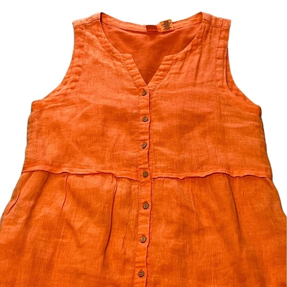 Artisan NY sleeveless button down orange 100% linen dress with pockets - Picture 3 of 11
